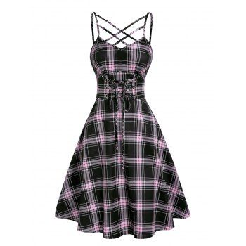 Plaid Print Casual A Line Mini Dress Lace Up Lattice Strap Empire Waist Summer Dress, Light pink
Plaid Print Casual A Line Mini Dress Lace Up Lattice Strap Empire Waist Summer Dress, Light pink