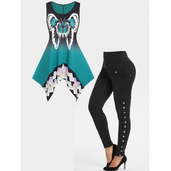 Ombre Butterfly Chevron Print Panel Asymmetric Tank Top and High Waisted Pocket Snap Button Side Leggings Summer Casual Outfit, Multicolor
Ombre Butterfly Chevron Print Panel Asymmetric Tank Top and High Waisted Pocket Snap Button Side Leggings Summer Casual Outfit, Multicolor