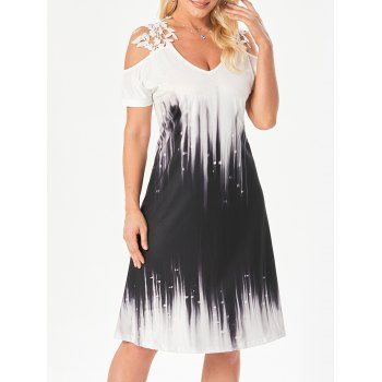 Cold Shoulder Tie Dye Print A Line Dress Flower Guipure Lace Strap Short Sleeve Knee Length Dress, Black
Cold Shoulder Tie Dye Print A Line Dress Flower Guipure Lace Strap Short Sleeve Knee Length Dress, Black