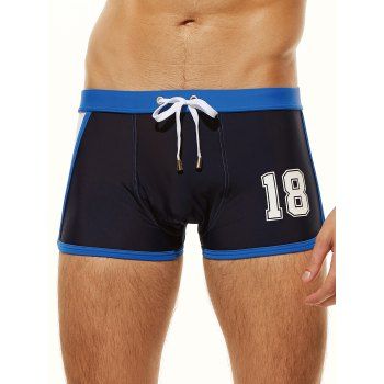 Sporty Swimming Trunks Ringer Drawstrings Number Print Short Skinny Swimming Bottom, Blue
Sporty Swimming Trunks Ringer Drawstrings Number Print Short Skinny Swimming Bottom, Blue
