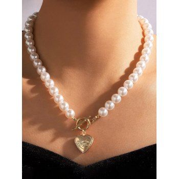 Elegant Style Necklace Faux Pearl Geometric Heart Pendant Floral Print Trendy Necklace, Golden
Elegant Style Necklace Faux Pearl Geometric Heart Pendant Floral Print Trendy Necklace, Golden