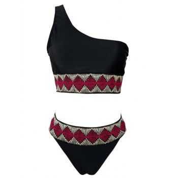 Beach Tankini Swimsuit Geometric Print High Cut One Shoulder Padded Summer Swimwear, Black
Beach Tankini Swimsuit Geometric Print High Cut One Shoulder Padded Summer Swimwear, Black