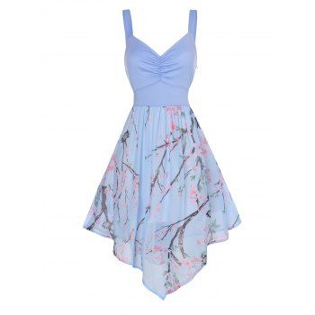 Vacation Chiffon Midi Floral Sundress Peach Blossom Print Ruched Pointed Hem Empire Waist Casual Summer Dress, Light blue
Vacation Chiffon Midi Floral Sundress Peach Blossom Print Ruched Pointed Hem Empire Waist Casual Summer Dress, Light blue
