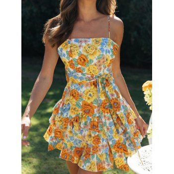 Bohemian Mini Dress Allover Floral Print Belted Sleeveless High Waist A Line Summer Layered Dress, Multicolor
Bohemian Mini Dress Allover Floral Print Belted Sleeveless High Waist A Line Summer Layered Dress, Multicolor