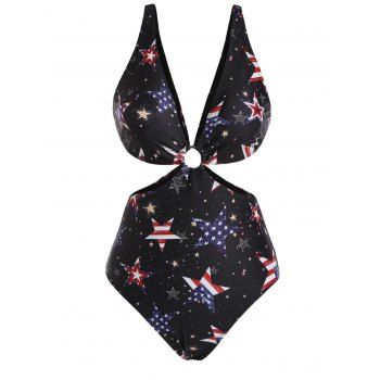Vacation American Flag Print Monikini Star Striped Plunging Neck O Ring Cut Out One-piece Swimsuit, Black
Vacation American Flag Print Monikini Star Striped Plunging Neck O Ring Cut Out One-piece Swimsuit, Black