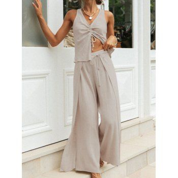 Garden Party Outfit Trendy Cinched Slit Tank Top and Tied Wide Leg Pants Solid Color Summer Casual Vacation Outfit, Light coffee
Garden Party Outfit Trendy Cinched Slit Tank Top and Tied Wide Leg Pants Solid Color Summer Casual Vacation Outfit, Light coffee
