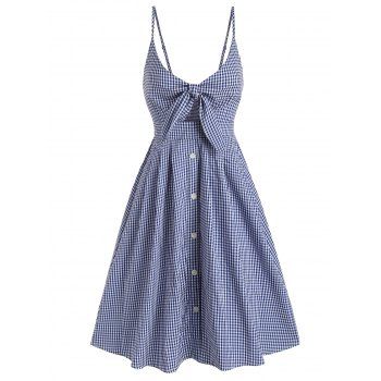 Plaid Print Casual Sundress A Line Knee Length Gingham Bowknot Ruched Mock Button Cut Out Dress, Blue
Plaid Print Casual Sundress A Line Knee Length Gingham Bowknot Ruched Mock Button Cut Out Dress, Blue