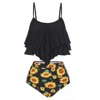 Beach Tummy Control Tankini Swimsuit Leaf Floral Sunflower Print Ruched High Waist Layered Summer Swimwear, Black
Beach Tummy Control Tankini Swimsuit Leaf Floral Sunflower Print Ruched High Waist Layered Summer Swimwear, Black
