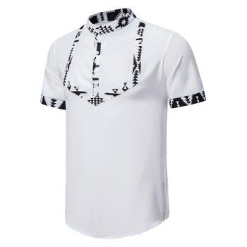Summer Casual Shirt Geometric Print Insert Stand Collar Short Sleeve Half Button Ethnic Shirt, White
Summer Casual Shirt Geometric Print Insert Stand Collar Short Sleeve Half Button Ethnic Shirt, White
