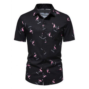 Flamingo Print Shirt Short Sleeve Turn Down Collar Front Pockets Summer Casual Button Up Shirt, Black
Flamingo Print Shirt Short Sleeve Turn Down Collar Front Pockets Summer Casual Button Up Shirt, Black