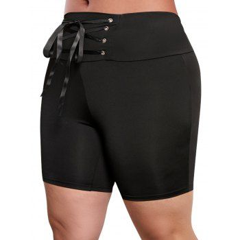 Plus Size Skinny Shorts Grommet Lace Up Solid Color Elastic Waist Summer Shorts, Black
Plus Size Skinny Shorts Grommet Lace Up Solid Color Elastic Waist Summer Shorts, Black