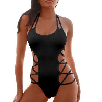 Cut Out Halter One-piece Swimsuit Open Back Solid Color Tied Back Vacation Swimwear, Black
Cut Out Halter One-piece Swimsuit Open Back Solid Color Tied Back Vacation Swimwear, Black