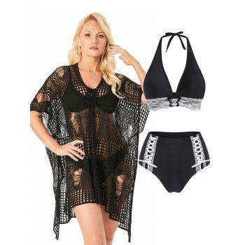 Gothic Lace Up Lace Panel Butterfly Ring High Waisted Bikini Swimsuit and Vacation Style Cut Out Knit Crochet Cover Up Summer Casual Beach Outfit, Black
Gothic Lace Up Lace Panel Butterfly Ring High Waisted Bikini Swimsuit and Vacation Style Cut Out Knit Crochet Cover Up Summer Casual Beach Outfit, Black