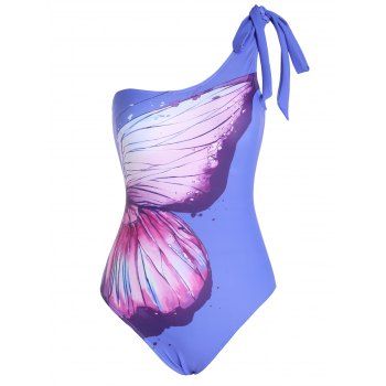 Vacation One-piece Swimsuit Butterfly Print One Shoulder Padded Tied Summer Swimwear, Purple
Vacation One-piece Swimsuit Butterfly Print One Shoulder Padded Tied Summer Swimwear, Purple