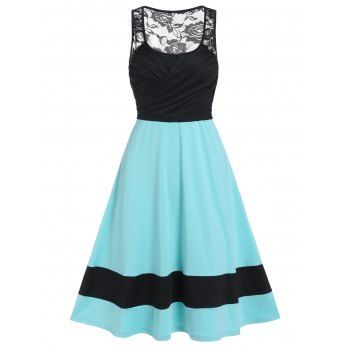 Summer Colorblock A Line Dress Crossover Rose Lace Insert Sleeveless Party Dress, Light blue
Summer Colorblock A Line Dress Crossover Rose Lace Insert Sleeveless Party Dress, Light blue
