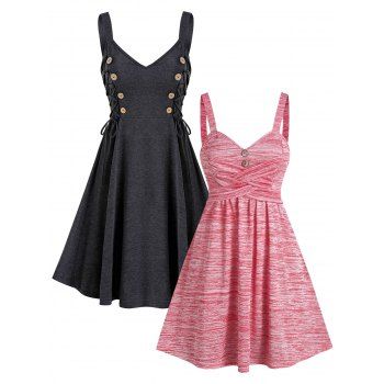 Heather Mock Button Side Lace Up Cami A Line Dress and Space Dye Crisscross Mini Dress Summer Casual Outfit, Multicolor
Heather Mock Button Side Lace Up Cami A Line Dress and Space Dye Crisscross Mini Dress Summer Casual Outfit, Multicolor
