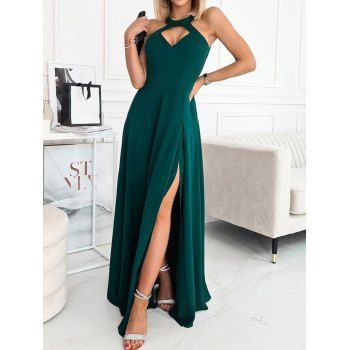 Party Maxi Dress High Slit Cut Out Dress Pure Color Empire Waist High Neck Prom Dress, Deep green
Party Maxi Dress High Slit Cut Out Dress Pure Color Empire Waist High Neck Prom Dress, Deep green