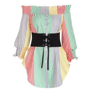 Vacation Shirt Colored Striped Floral Print Off the Shoulder Corset Lace Up Ruched Long Sleeve Casual Shirt, Multicolor
Vacation Shirt Colored Striped Floral Print Off the Shoulder Corset Lace Up Ruched Long Sleeve Casual Shirt, Multicolor