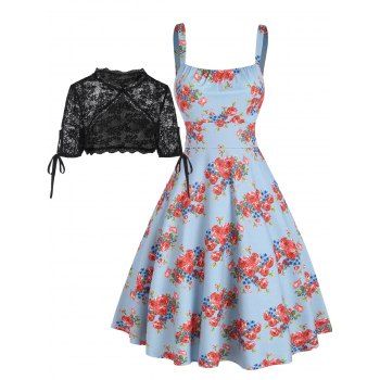 Summer Vacation Rose Print Knee Length Straight Dress and Floral Lace Scalloped Tie Up T Shirt Set, Light blue
Summer Vacation Rose Print Knee Length Straight Dress and Floral Lace Scalloped Tie Up T Shirt Set, Light blue