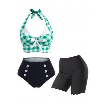 Plaid Corset Style Tummy Control Tankini Swimsuit And Scalloped High Waisted Swim Bottom Set, Multicolor
Plaid Corset Style Tummy Control Tankini Swimsuit And Scalloped High Waisted Swim Bottom Set, Multicolor