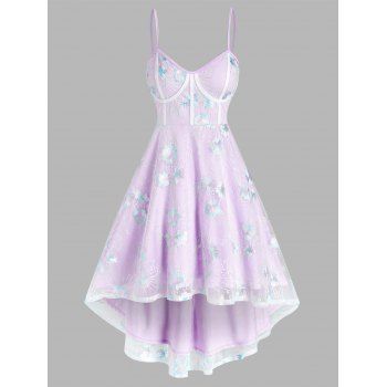 Flower Embroidered Mesh Overlay High Low Dress Spaghetti Strap A Line Dress Bustier Party Dress, Purple
Flower Embroidered Mesh Overlay High Low Dress Spaghetti Strap A Line Dress Bustier Party Dress, Purple