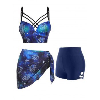 Underwire Celestial Sun Moon Galaxy Print Crisscross Three Piece Tankini Swimwear and High Waisted Boyshort Tummy Control Swimsuit Bottom Summer Beach Outfit, Multicolor
Underwire Celestial Sun Moon Galaxy Print Crisscross Three Piece Tankini Swimwear and High Waisted Boyshort Tummy Control Swimsuit Bottom Summer Beach Outfit, Multicolor