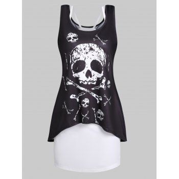 Skull Print High Low Tank Dress And Basic Cami Dress Gothic Two Piece Set, Black
Skull Print High Low Tank Dress And Basic Cami Dress Gothic Two Piece Set, Black