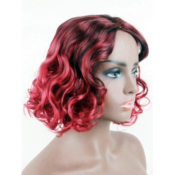 

Short Side Parting Highlight Wavy Heat Resistant Synthetic Wig, Red