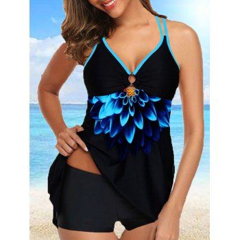 Modest Tankini Swimsuit Floral Print Cut Out O Ring Padded Straps Boyshorts Summer Beach Swimwear, Blue
Modest Tankini Swimsuit Floral Print Cut Out O Ring Padded Straps Boyshorts Summer Beach Swimwear, Blue