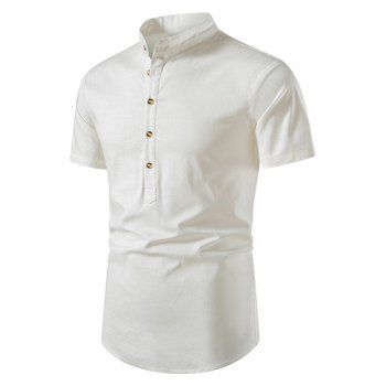Summer Shirt Solid Color Stand Collar Short Sleeve Button-up Casual Shirt, White
Summer Shirt Solid Color Stand Collar Short Sleeve Button-up Casual Shirt, White