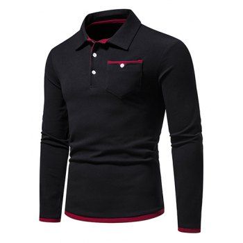 Casual T Shirt Colorblock Long Sleeve Front Pockets Half Button Turn Down Collar Tee, Black
Casual T Shirt Colorblock Long Sleeve Front Pockets Half Button Turn Down Collar Tee, Black