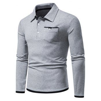 Casual T Shirt Colorblock Long Sleeve Front Pockets Half Button Turn Down Collar Tee, Light gray
Casual T Shirt Colorblock Long Sleeve Front Pockets Half Button Turn Down Collar Tee, Light gray