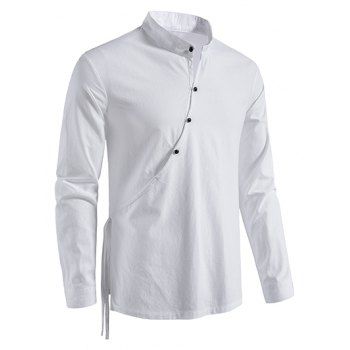 Vintage Shirt Solid Color Slit Stand Collar Long Sleeve Side Button Casual Shirt, White
Vintage Shirt Solid Color Slit Stand Collar Long Sleeve Side Button Casual Shirt, White