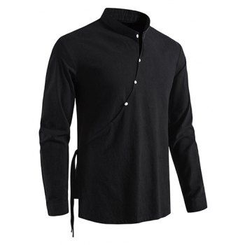 Vintage Shirt Solid Color Slit Stand Collar Long Sleeve Side Button Casual Shirt, Black
Vintage Shirt Solid Color Slit Stand Collar Long Sleeve Side Button Casual Shirt, Black