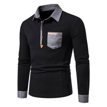 Casual T Shirt Contrast Colorblock Front Pockets Half Button Turn Down Collar Long Sleeve Tee, Black
Casual T Shirt Contrast Colorblock Front Pockets Half Button Turn Down Collar Long Sleeve Tee, Black