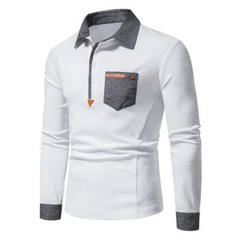Casual T Shirt Contrast Colorblock Front Pockets Half Button Turn Down Collar Long Sleeve Tee, White
Casual T Shirt Contrast Colorblock Front Pockets Half Button Turn Down Collar Long Sleeve Tee, White