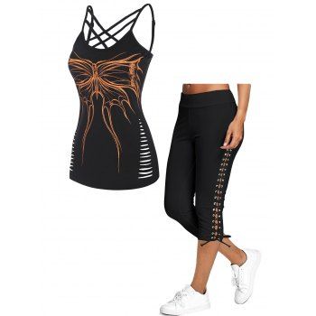 Contrast Butterfly Print Ripped Crisscross Lattice Strappy Tank Top And Lace Up Skinny Crop Leggings Summer Outfits, Multicolor
Contrast Butterfly Print Ripped Crisscross Lattice Strappy Tank Top And Lace Up Skinny Crop Leggings Summer Outfits, Multicolor
