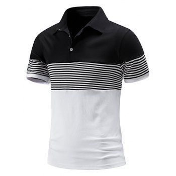 Summer T Shirt Striped Print Colorblock Short Sleeve Turn Down Collar Half Button Casual Tee, White
Summer T Shirt Striped Print Colorblock Short Sleeve Turn Down Collar Half Button Casual Tee, White