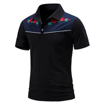 Colorblock T Shirt Embroidery Leaf Rose Pattern Half Button Short Sleeve Turn Down Collar Summer Casual Tee, Black
Colorblock T Shirt Embroidery Leaf Rose Pattern Half Button Short Sleeve Turn Down Collar Summer Casual Tee, Black