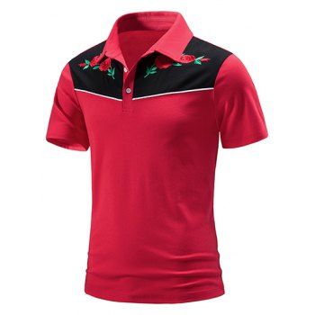 Colorblock T Shirt Embroidery Leaf Rose Pattern Half Button Short Sleeve Turn Down Collar Summer Casual Tee, Red
Colorblock T Shirt Embroidery Leaf Rose Pattern Half Button Short Sleeve Turn Down Collar Summer Casual Tee, Red