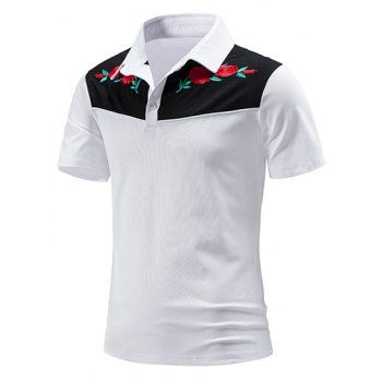 Colorblock T Shirt Embroidery Leaf Rose Pattern Half Button Short Sleeve Turn Down Collar Summer Casual Tee, White
Colorblock T Shirt Embroidery Leaf Rose Pattern Half Button Short Sleeve Turn Down Collar Summer Casual Tee, White