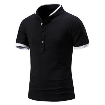 Casual T Shirt Colorblock Half Button Stand Collar Short Sleeve Summer Tee, Black
Casual T Shirt Colorblock Half Button Stand Collar Short Sleeve Summer Tee, Black