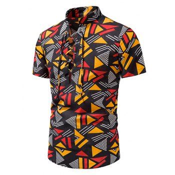 Casual Shirt Printed Geometric Leaf Floral Print Lace Up Stand Collar Short Sleeve Summer Shirt, Yellow
Casual Shirt Printed Geometric Leaf Floral Print Lace Up Stand Collar Short Sleeve Summer Shirt, Yellow