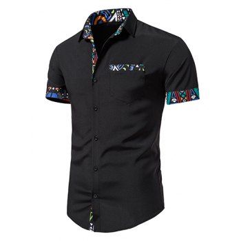 Summer Shirt Geometric Print Insert Short Sleeve Turn Down Collar Bohemian Casual Button-up Shirt, Black
Summer Shirt Geometric Print Insert Short Sleeve Turn Down Collar Bohemian Casual Button-up Shirt, Black