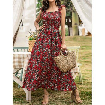 Bohemian Dress Allover Floral Print High Waist Sleeveless A Line Maxi Summer Vacation Dress, Red
Bohemian Dress Allover Floral Print High Waist Sleeveless A Line Maxi Summer Vacation Dress, Red