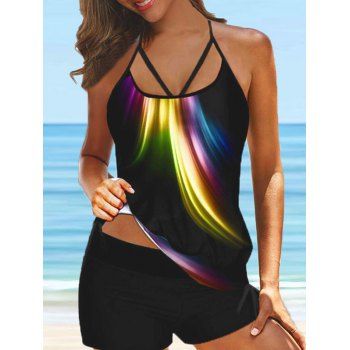 Tummy Control Modest Swimsuit Colorful Aurora Print Tankini Swimwear Set Crisscross Padded Beach Bathing Suit, Black
Tummy Control Modest Swimsuit Colorful Aurora Print Tankini Swimwear Set Crisscross Padded Beach Bathing Suit, Black