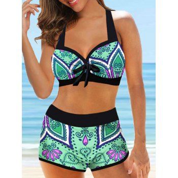Beach Bikini Swimsuit Bohemian Print Two Piece Swimwear Set Halter Bowknot Padded Bathing Suit, Green
Beach Bikini Swimsuit Bohemian Print Two Piece Swimwear Set Halter Bowknot Padded Bathing Suit, Green