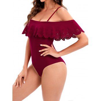 Beach One-piece Swimsuit Solid Color Laser Cut Out Scalloped Flounce Padded Summer Swimwear, Red
Beach One-piece Swimsuit Solid Color Laser Cut Out Scalloped Flounce Padded Summer Swimwear, Red