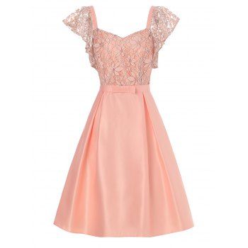 Elegant Party Dress Floral Lace Panel Hollow Out Bowknot Self Tied Flutter Sleeve Midi Prom Dress, Light pink
Elegant Party Dress Floral Lace Panel Hollow Out Bowknot Self Tied Flutter Sleeve Midi Prom Dress, Light pink