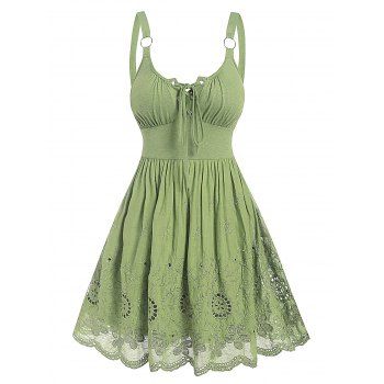 Hollow Out Flower Embroidery Mini Dress O Ring Straps Lace-up A Line Dress Sleeveless Summer Dress, Light green
Hollow Out Flower Embroidery Mini Dress O Ring Straps Lace-up A Line Dress Sleeveless Summer Dress, Light green